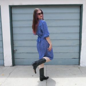 Blue Floral Western Dress